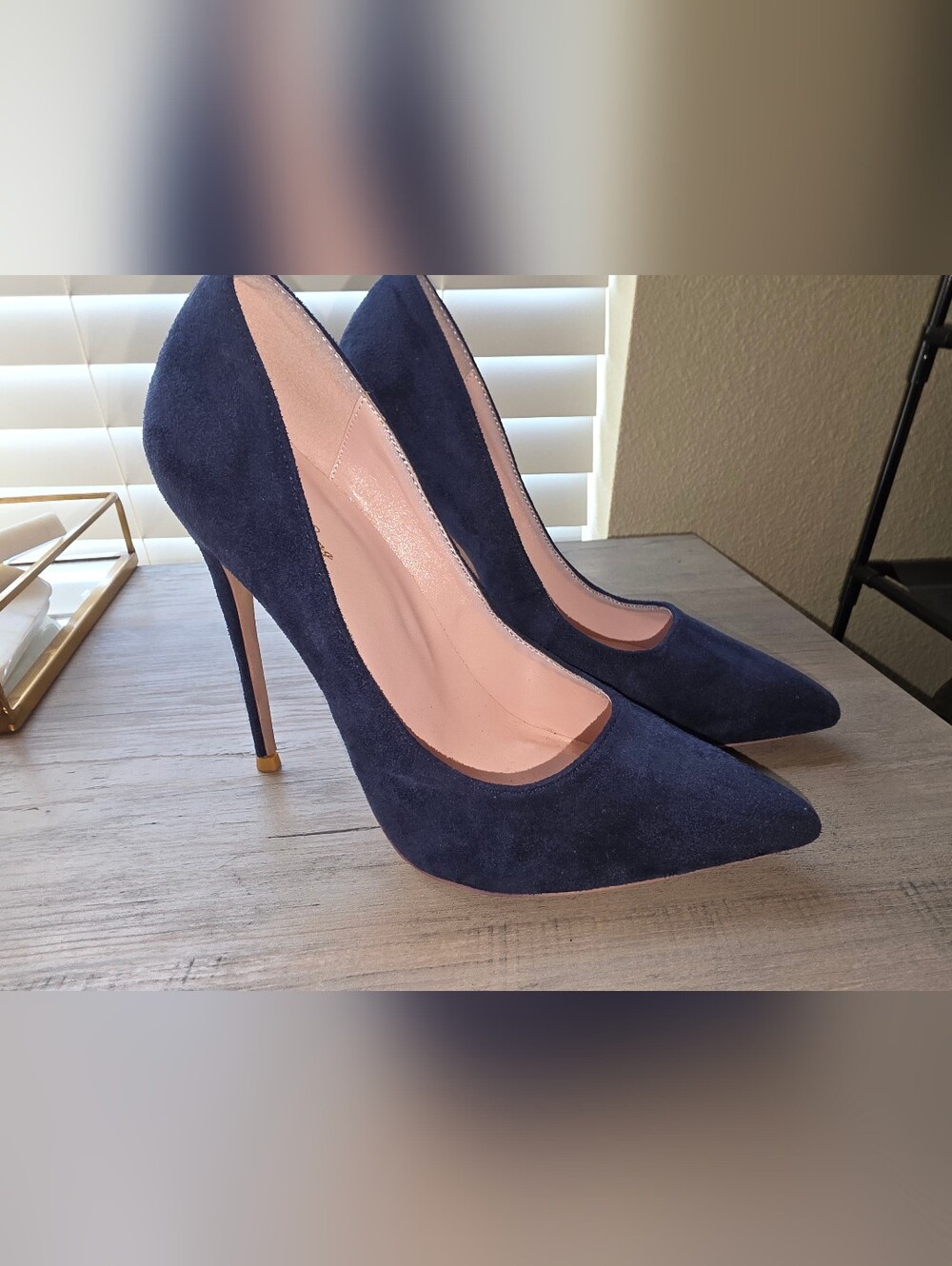 Classic Women's Navy Faux Suede Pointed-Toe Stiletto Pumps